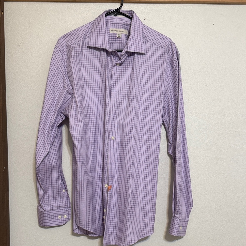 Pronto Uomo Men's Purple Checkered Dress Shirt